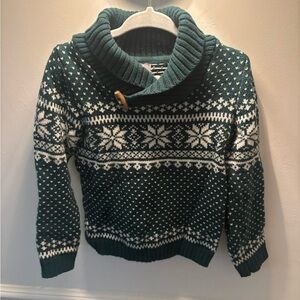 Tahari Teal and White Cowl Neck Sweater